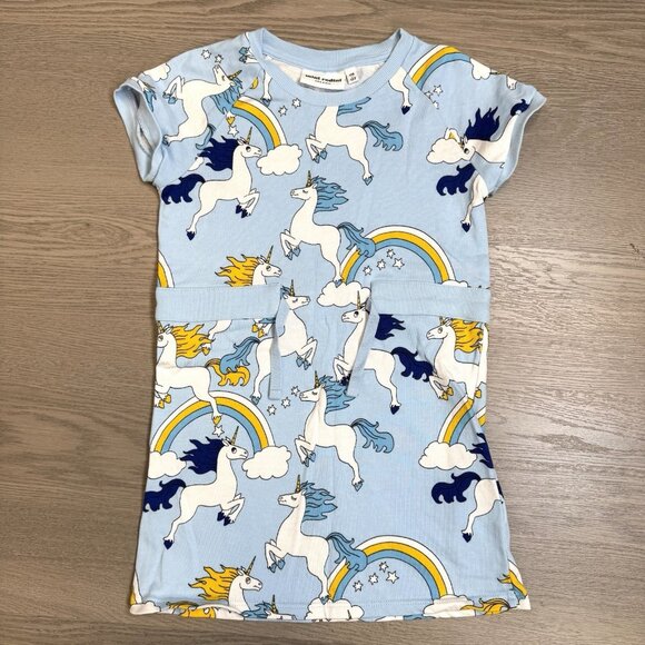 Mini Rodini Dress Unicorn Rainbow Short Sleeve Organic Girls Size 116-122 US 6-7 - Picture 1 of 4